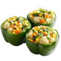 Baked green bell peppers filled with corn transparent background png