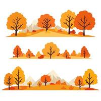 An autumn landscape illustration set featuring trees and colorful leaves in a panoramic view. Forest on hills with yellow and orange hues. The fall season. Perfect for banners or wallpaper. Not AI. vector