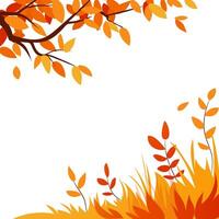 A vibrant frame illustration of autumn leaves and grass, with warm shades of yellow, orange, and red. Falling leaves from tree seasonal white background. Not ai. vector