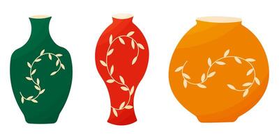 Set of Chinese vases with leaf pattern vector