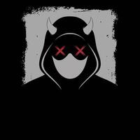 A mysterious, hooded figure with devilish horns and crossed-out eyes vector