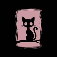 A black cat silhouette , framed in a rough rectangle vector