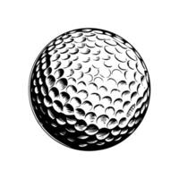 Black and white sketch of a golf ball, drawn in a classic, vintage style vector