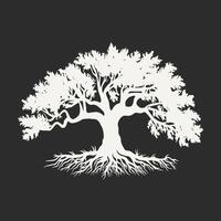 A detailed silhouette of a majestic tree with sprawling branches and deep, intricate roots vector