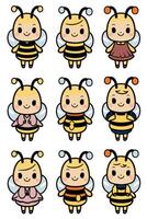 Cute bee characters vector