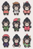 Monkey sticker set, monkey sticker set, monkey sticker set, monkey sticker set, monkey sticker set vector