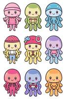 Cute octopus set of illustration vector