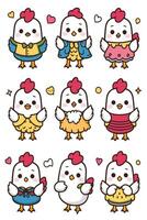 Chicken character set illustration vector