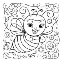 A coloring page with a bee and flowers vector