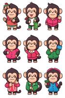 Monkey cartoon set vector