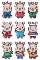 A set of cute pigs in different clothes vector