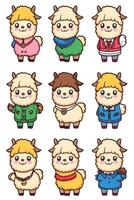 A set of cute llamas in different clothes vector