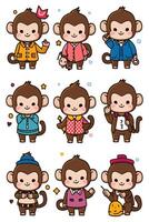 Monkey stickers set vector