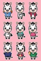 Zebra stickers set with different outfits vector