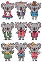 A set of koalas in different clothes and hats vector
