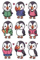 A set of penguins with different poses vector