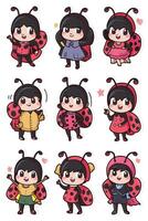 Ladybug stickers set with different poses vector