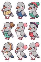 A set of cartoon birds with different outfits vector