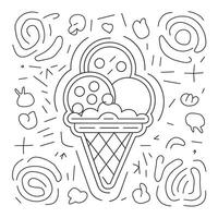 Ice cream coloring page with a waffle cone and ice cream vector