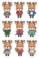 Cute deer character set illustration vector