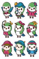 A set of stickers depicting different birds vector