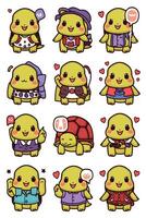 A set of cartoon turtles with different expressions vector