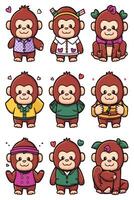 Monkey stickers set illustration vector