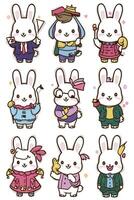 A set of stickers with different types of rabbits vector