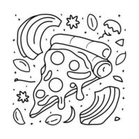 Pizza slice with toppings and a rainbow on a white background vector
