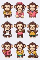 Monkey characters in different poses and poses vector