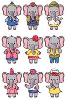 Elephant cartoon set vector