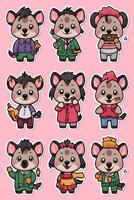 A set of stickers of cute mice vector