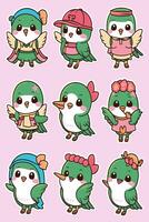A set of cute birds with different outfits vector