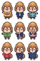 Hedgehog character set illustration vector