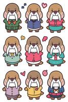 A set of cartoon otters in different outfits vector