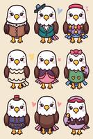 Cute cartoon eagle set of different styles vector