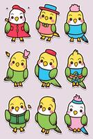 Cute little bird stickers set vector