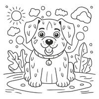 A coloring page with a dog sitting in the water vector