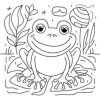 A coloring page with a frog sitting on the ground vector