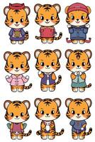 A set of cartoon tiger characters vector