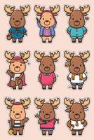 A set of stickers of moose characters vector