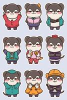 A set of cute little mice in different outfits vector