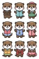 Otter characters in different outfits vector