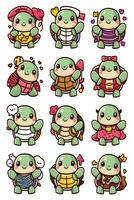 A set of cute turtles with different expressions vector