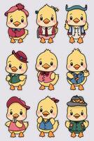 Cute duckies in different costumes, illustration vector