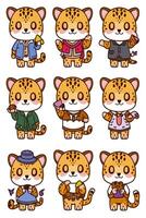 A set of cartoon leopards in different poses vector