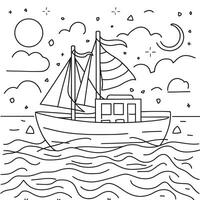 A boat in the ocean coloring page vector