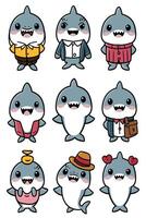 Shark characters set vector