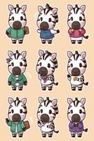 A set of stickers of a zebra in different outfits vector