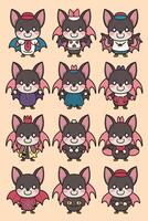 Cartoon bat characters in different costumes vector